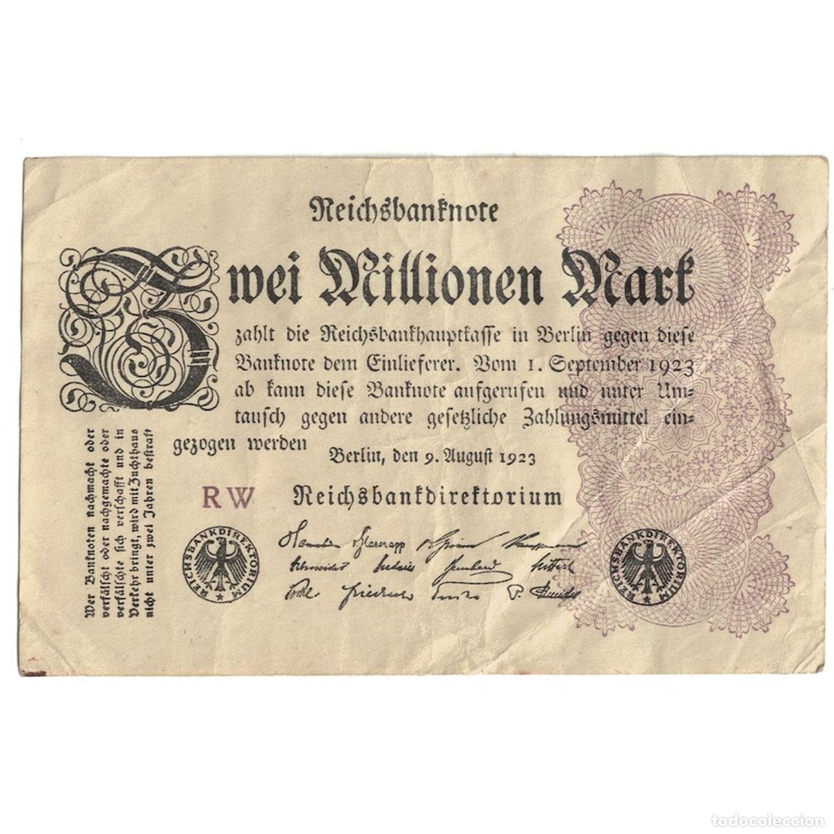 Billetes extranjeros: [#392243] Billete, 2 Millionen Mark, 1923, Alemania, 1923-08-09, KM:103, MBC