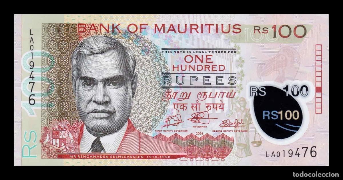 Billetes extranjeros: Mauricio 100 Rupias Renganaden Seeneevassen 2024 (2025) Pick 65A Pol&iacute;mero Sc Unc