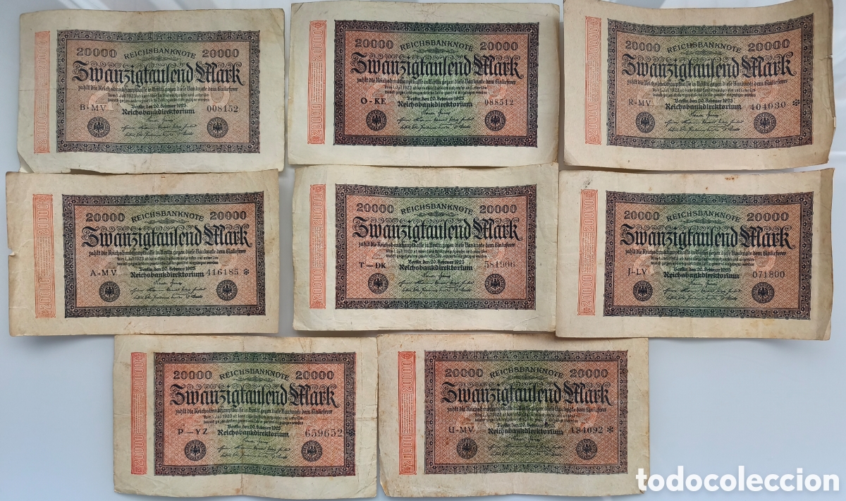 Billetes extranjeros: Lote 8 billetes de 20000 Mark de 1923