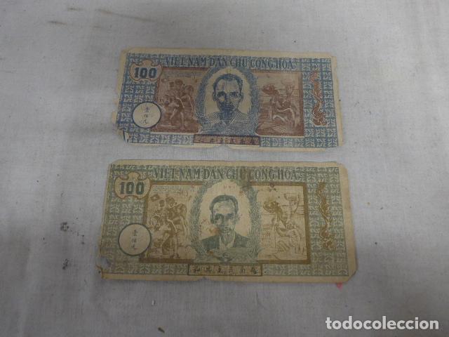 Billetes extranjeros: Lote de 2 antiguos billetes del Vietnam a identificar
