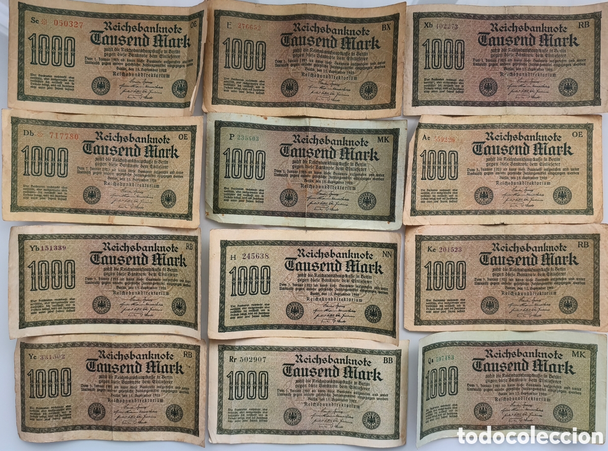Billetes extranjeros: Alemania, 12 billetes de 1000 Mark de 1922, con varios Watermark
