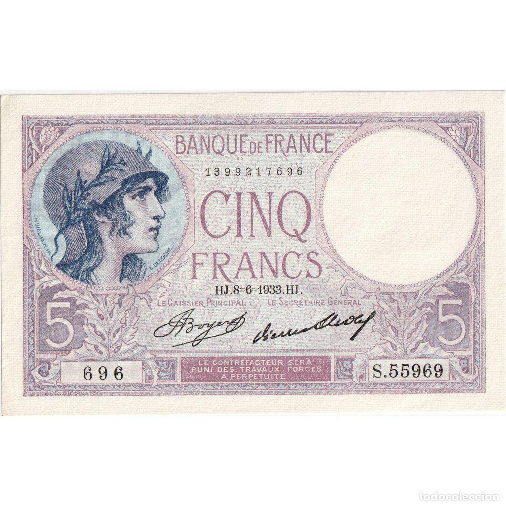 Billetes extranjeros: [#1293944] Francia, 5 Francs, Violet, 1933-06-08, S.55969, SC