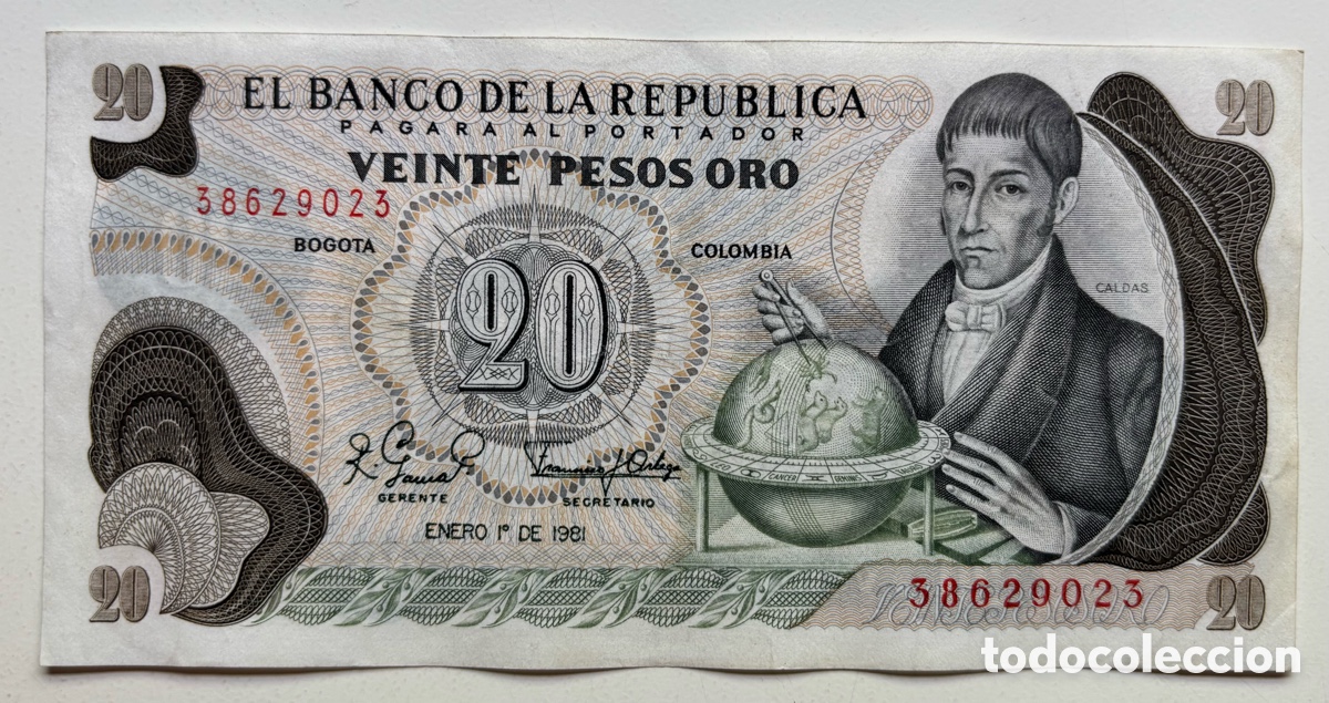 Billetes extranjeros: Billete COLOMBIA 20 Pesos 1981