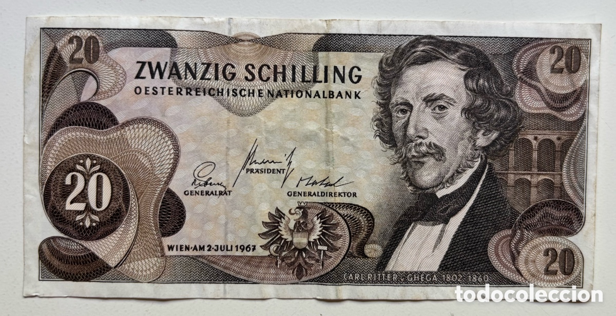 Billetes extranjeros: Billete AUSTRIA 20 Chelines 1967 . Schilling