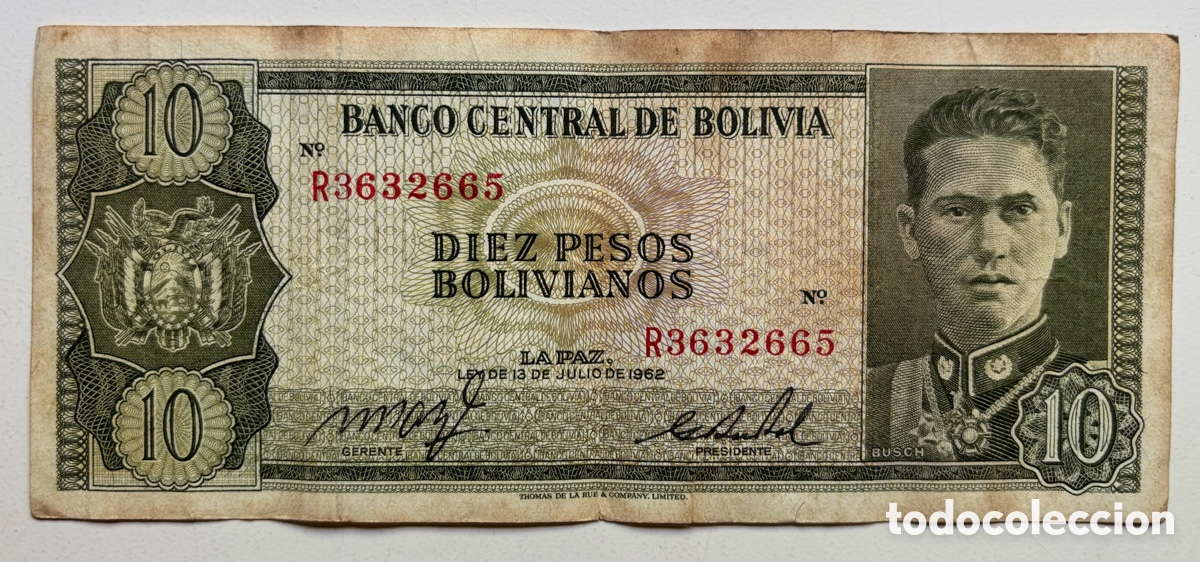 Billetes extranjeros: Billete BOLIVIA 10 Pesos 1962