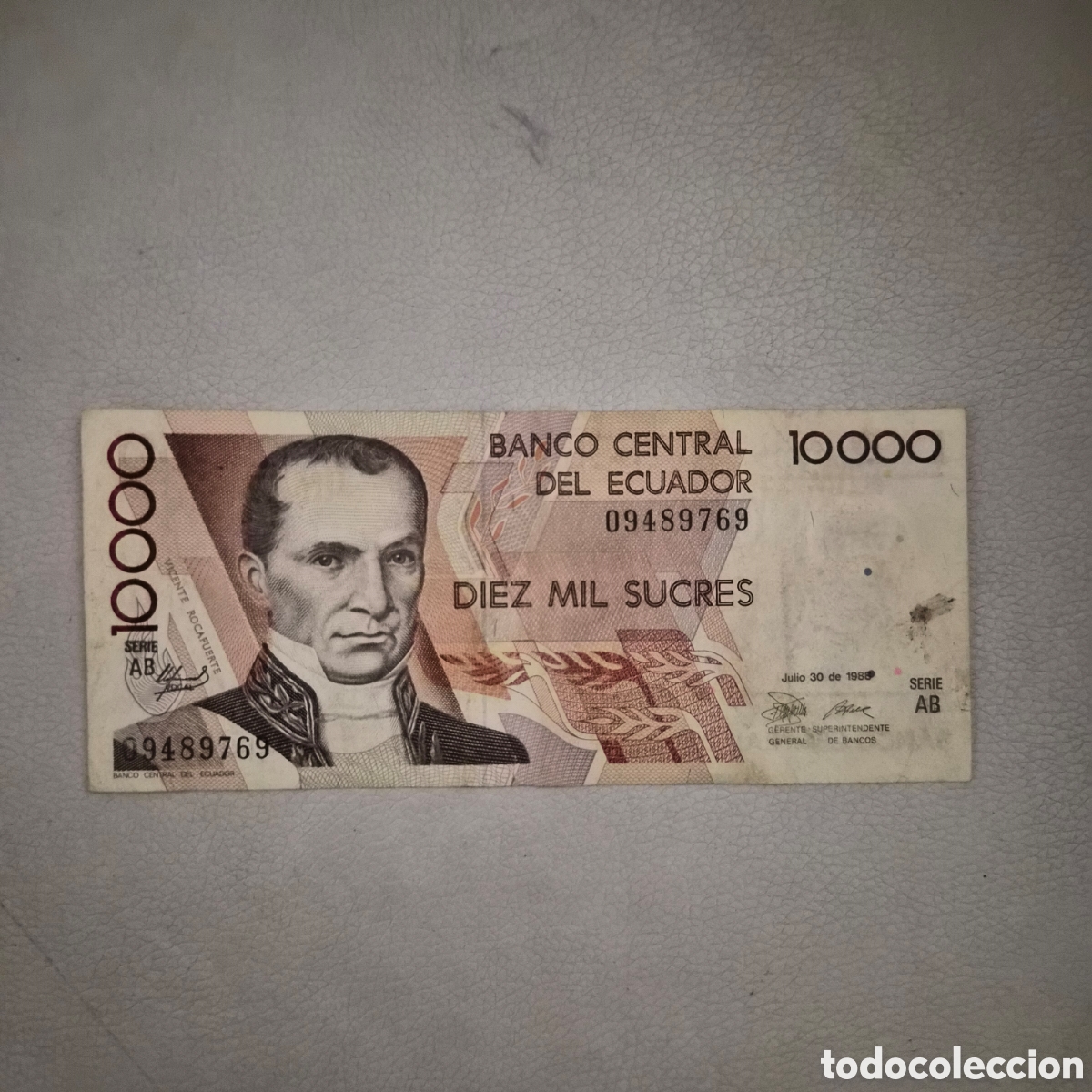 Billetes extranjeros: Billete de 10.000 Sucres &ndash; Ecuador &ndash; Vicente Rocafuerte &ndash; 30 de julio de 1988
