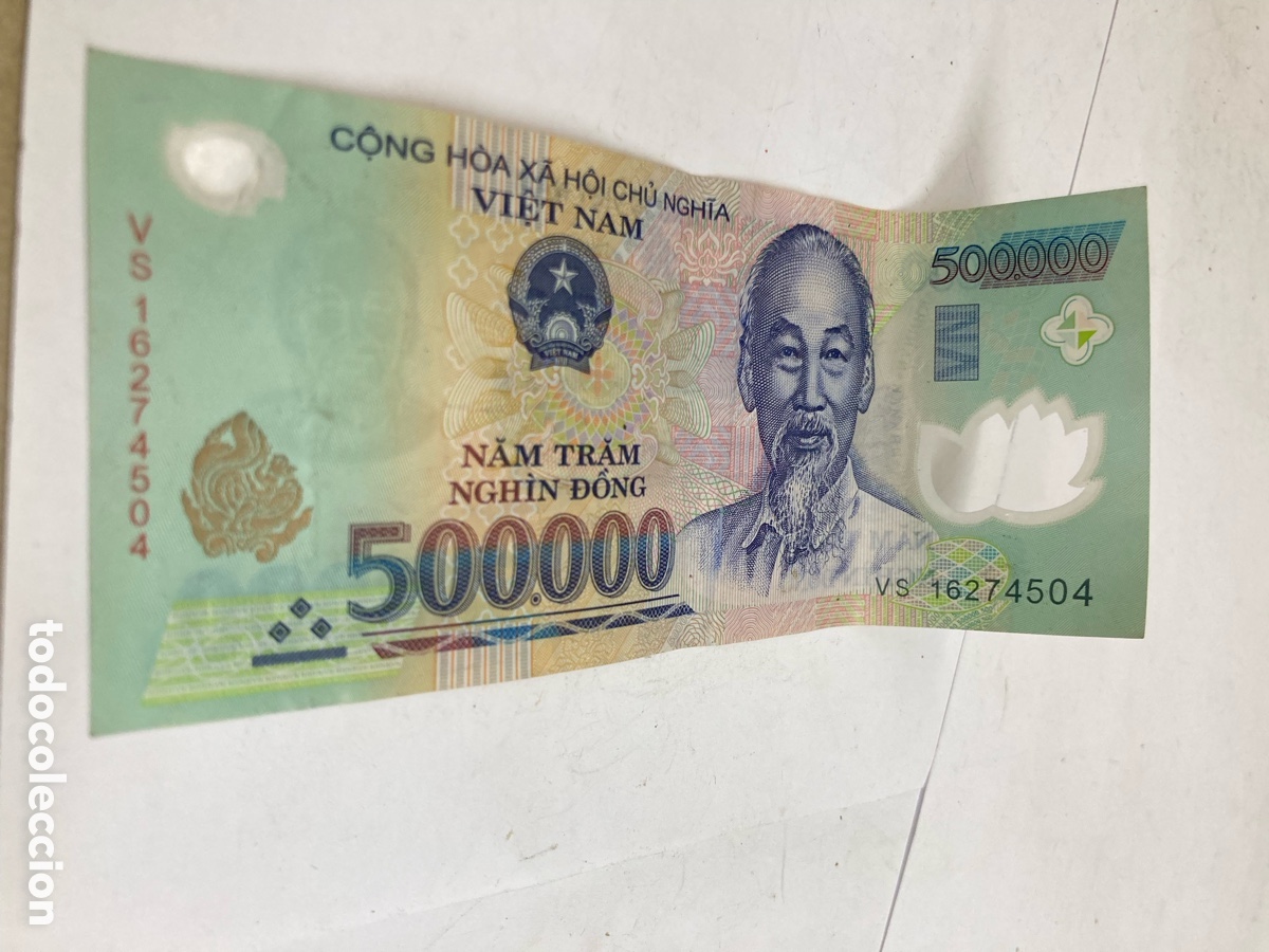 Billetes extranjeros: billete de pol&iacute;mero de 500.000 dongs vietnamitas