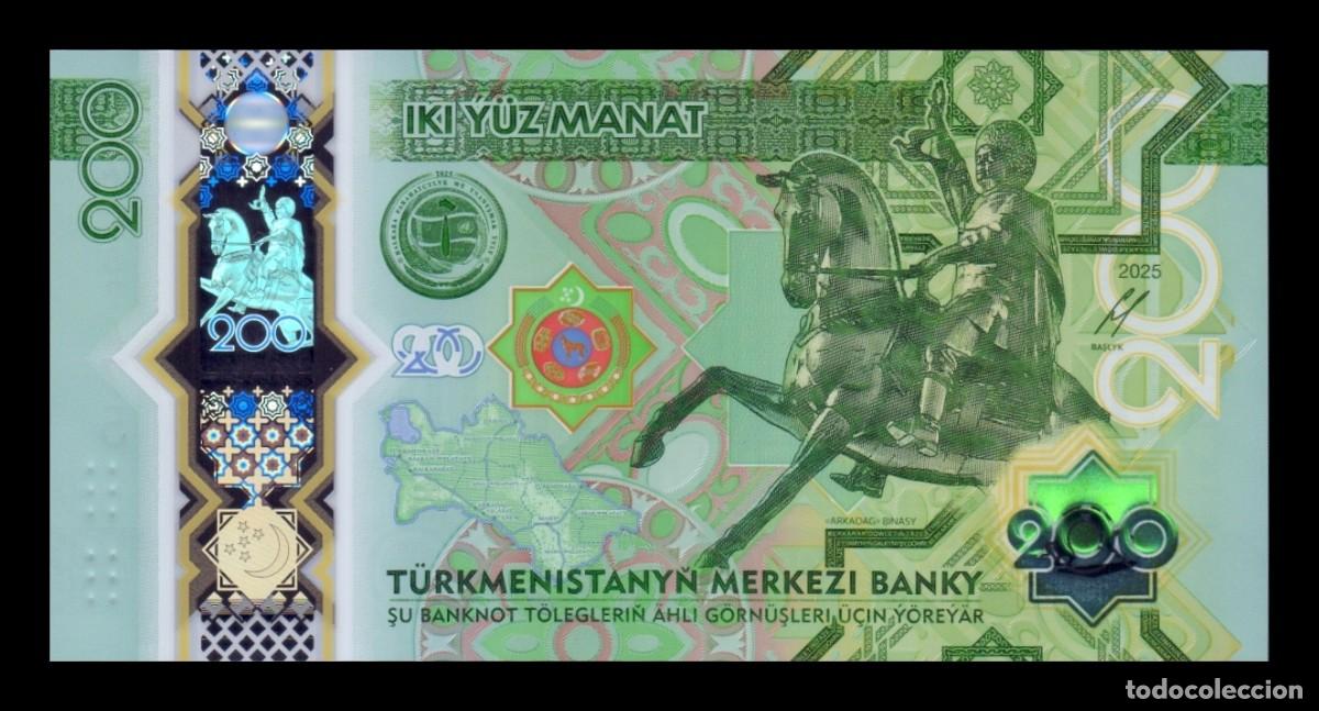 Billetes extranjeros: Turkmenist&aacute;n 200 Manat Conmemorativo 2025 (2026) Pick Nuevo Pol&iacute;mero Sc Unc