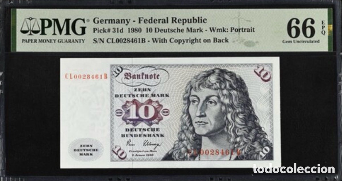 Billetes extranjeros: Billete 10 Marks Germany 1980 PMG 66 Pick 31d