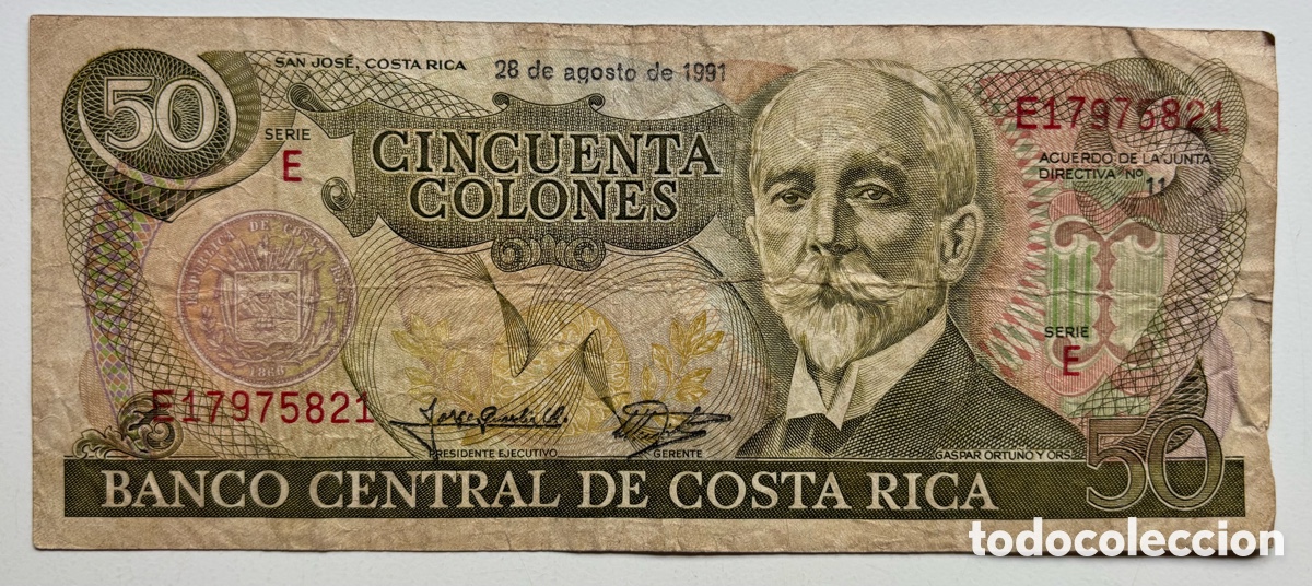 Billetes extranjeros: Billete COSTA RICA 50 Colones 1991