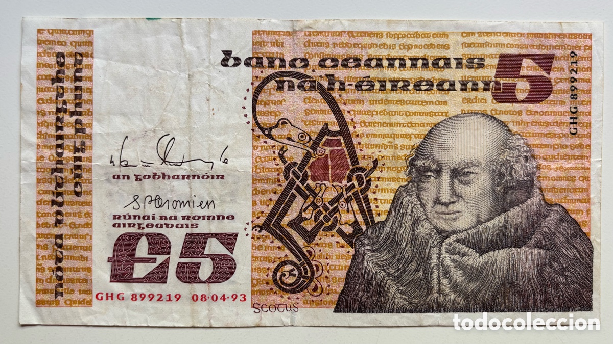 Billetes extranjeros: Billete IRLANDA 5 Libras 1993. Pounds