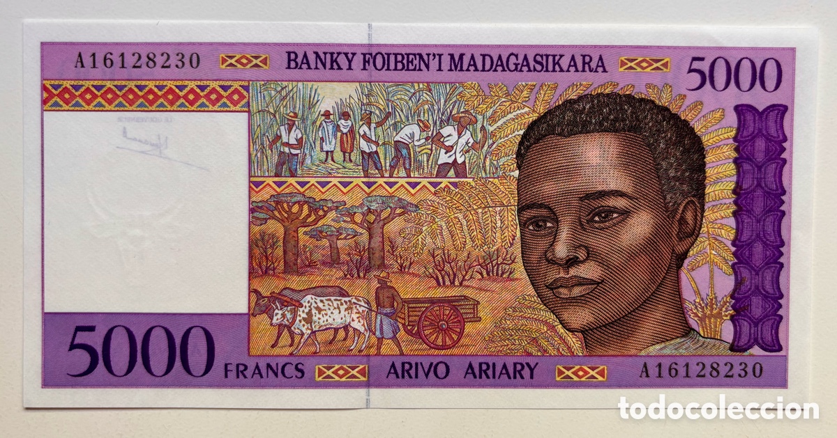 Billetes extranjeros: Billete MADAGASCAR 5000 Francos (1995) SC/SC- . Francs