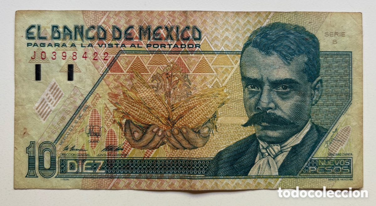 Billetes extranjeros: Billete M&Eacute;XICO 10 Pesos 1992 . Emiliano Zapata