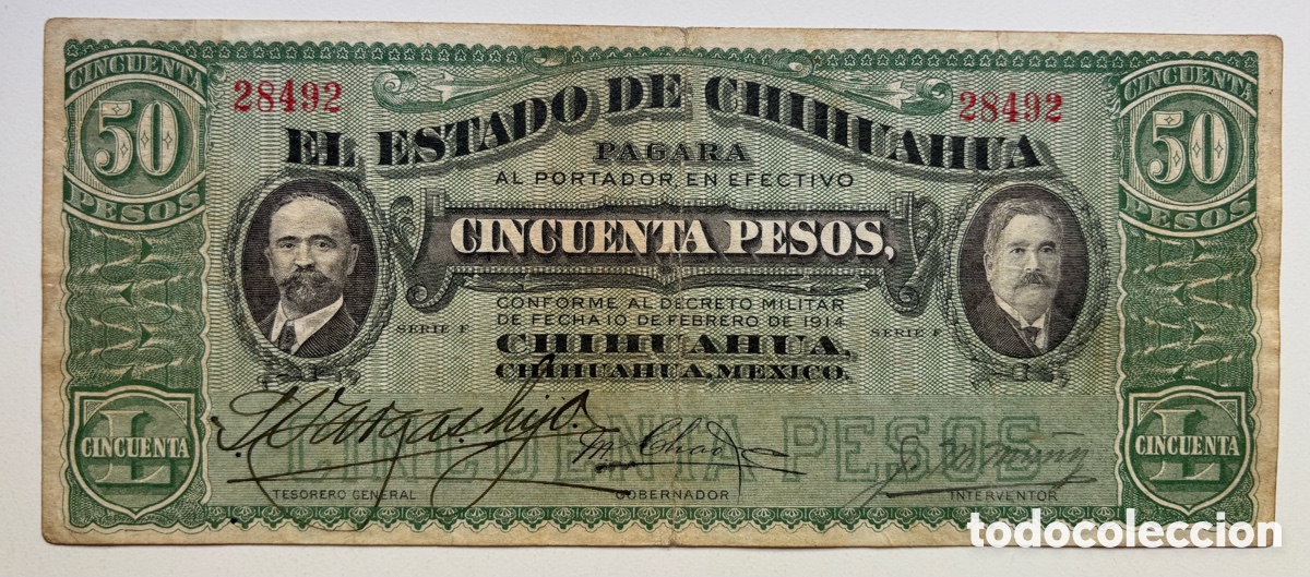 Billetes extranjeros: Billete CHIHUAHUA 50 Pesos 1914. Mexico