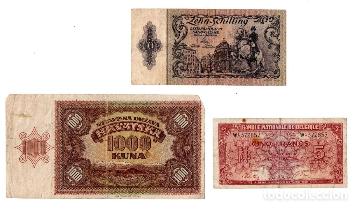 Billetes extranjeros: Lote 3 Billetes Hist&oacute;ricos Europeos