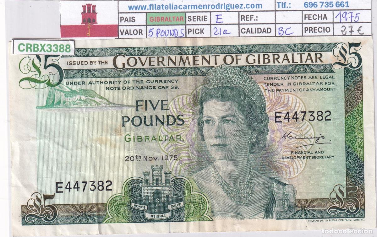 Billetes extranjeros: CRBX3388 BILLETE GIBRALTAR 5 POUNDS 1975 SERIE E BC