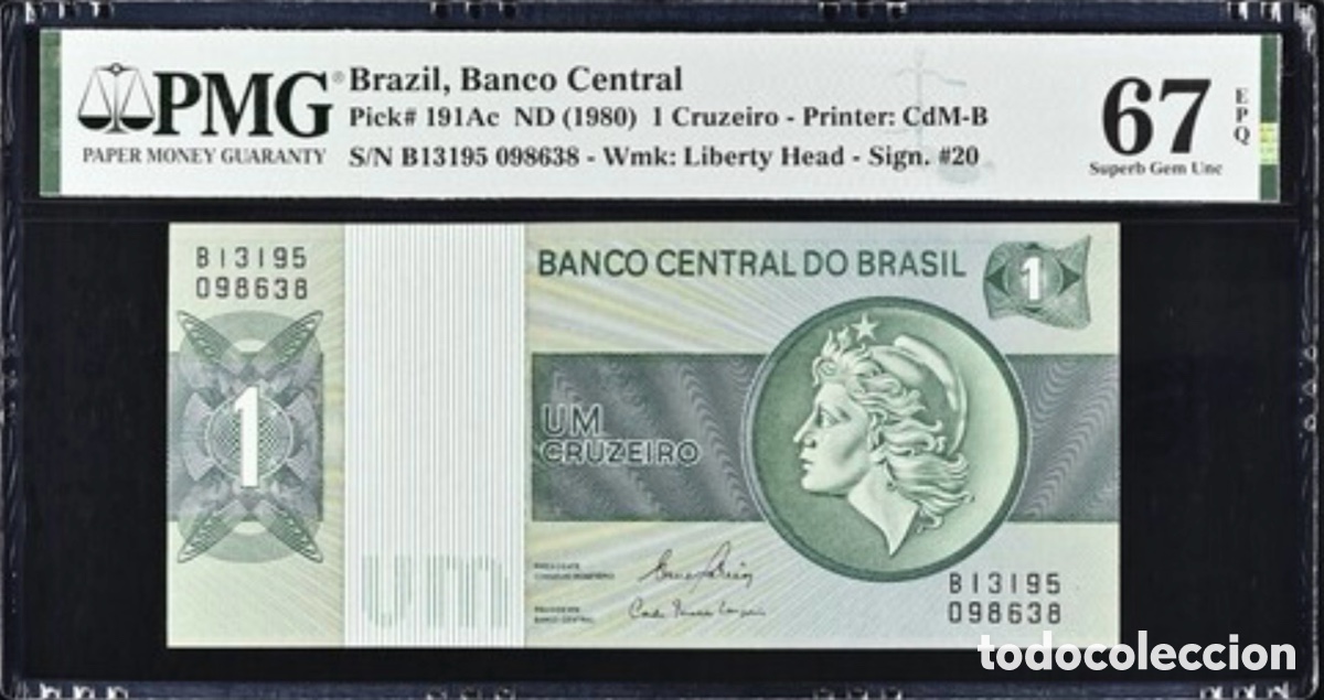 Billetes extranjeros: Billete 1 Cruzeiro Brasil 1980 PMG 67 Pick 191Ac