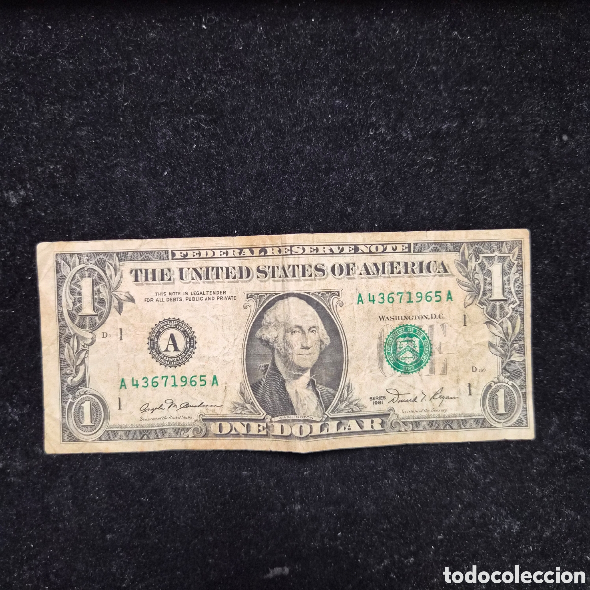Billetes extranjeros: Billete de 1 D&oacute;lar Estados Unidos &ndash; Serie 1981 &ndash; Federal Reserve Note