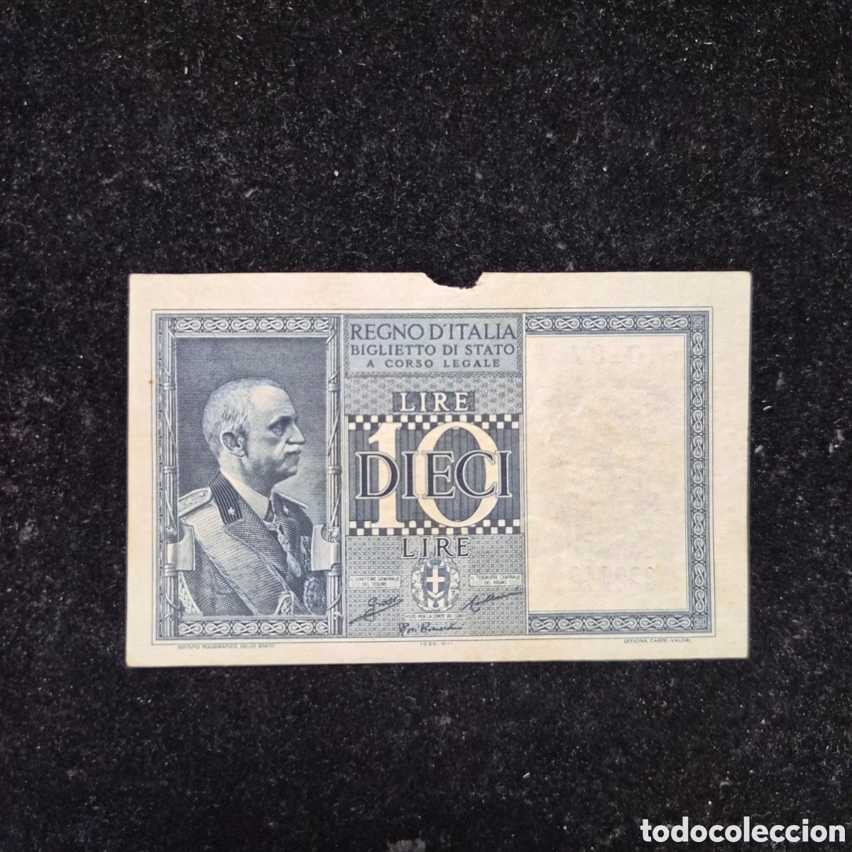 Billetes extranjeros: Billete de 10 Lire &ndash; Reino de Italia &ndash; V&iacute;ctor Manuel III &ndash; 1935 (XIII Era Fascista)