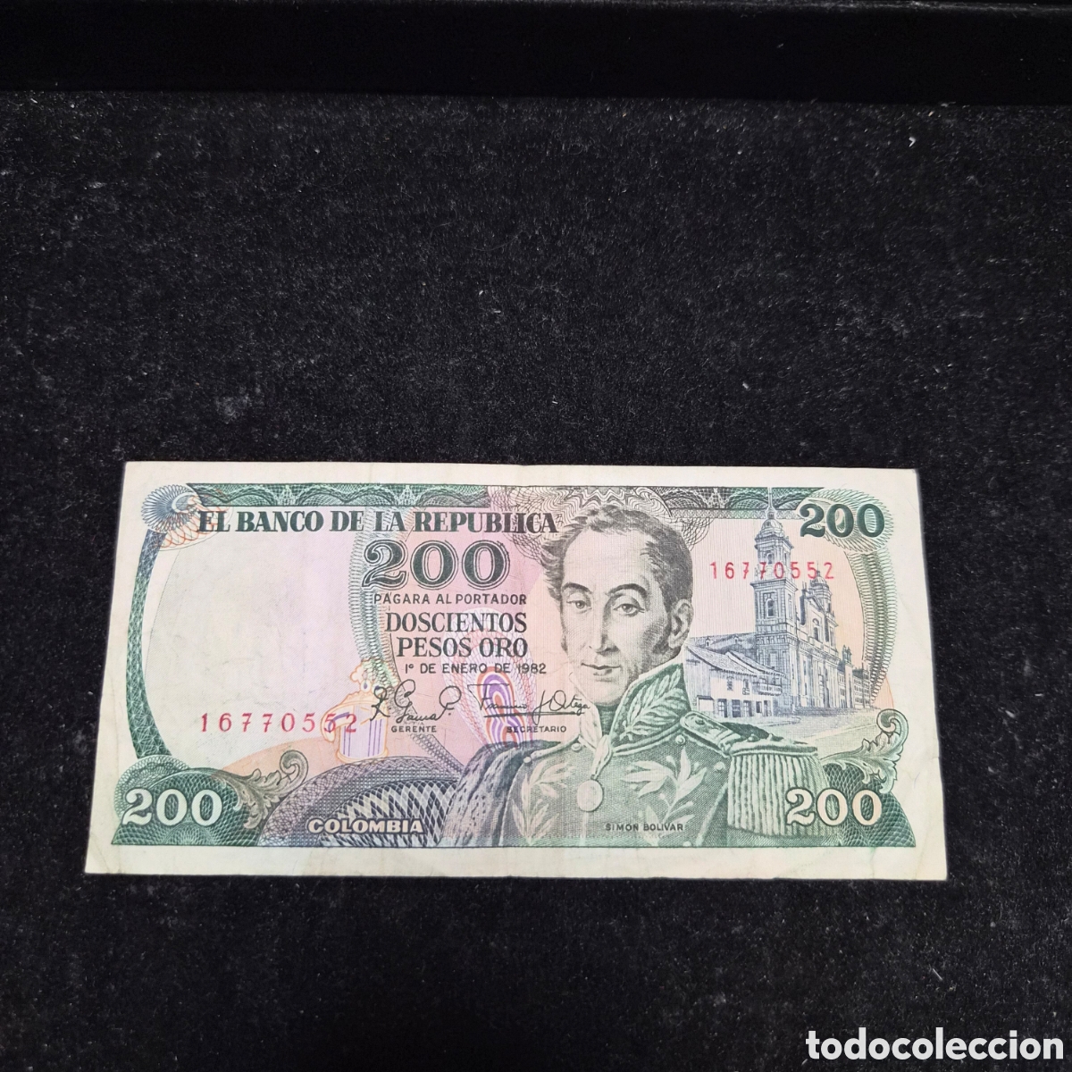 Billetes extranjeros: Billete de 200 Pesos Oro &ndash; Colombia &ndash; Sim&oacute;n Bol&iacute;var &ndash; 1 de enero de 1982