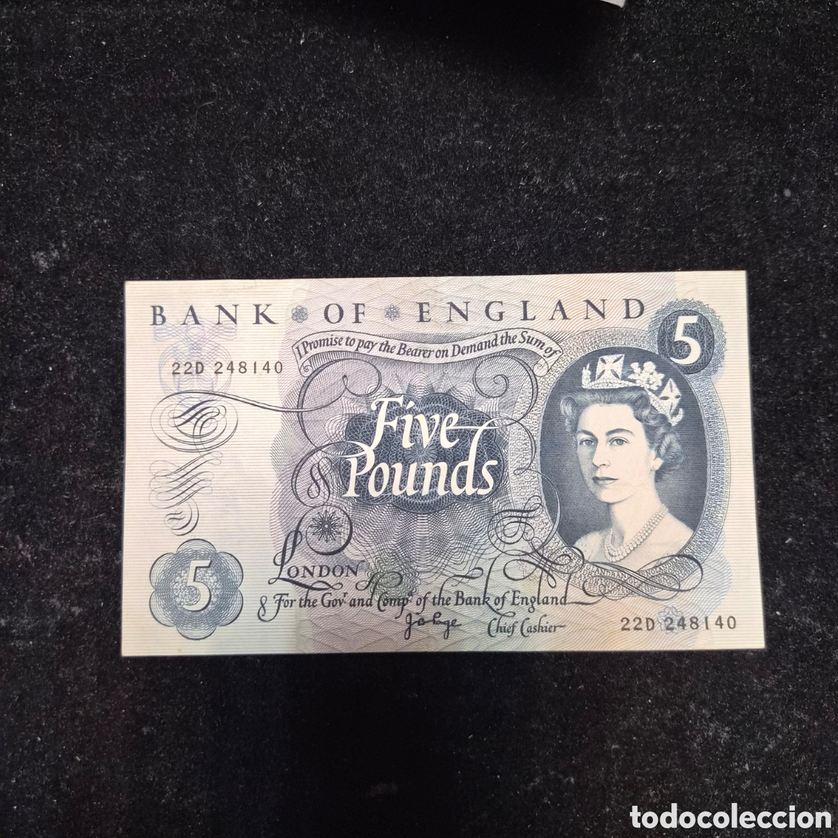Billetes extranjeros: Billete de 5 Libras Esterlinas &ndash; Bank of England &ndash; Reina Isabel II