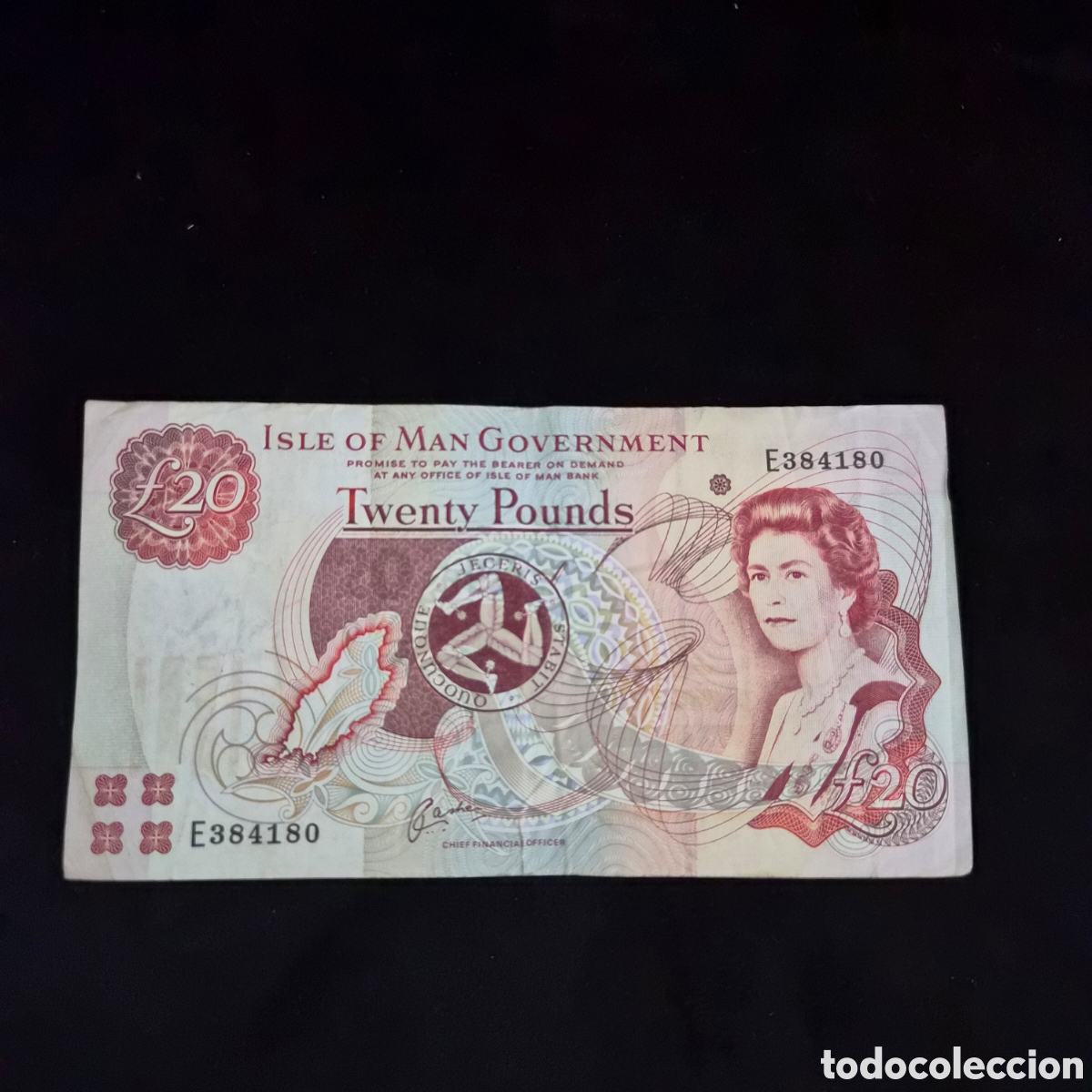 Billetes extranjeros: Billete de 20 Pounds &ndash; Isle of Man Government &ndash; Reina Isabel II &ndash; Muy dificil