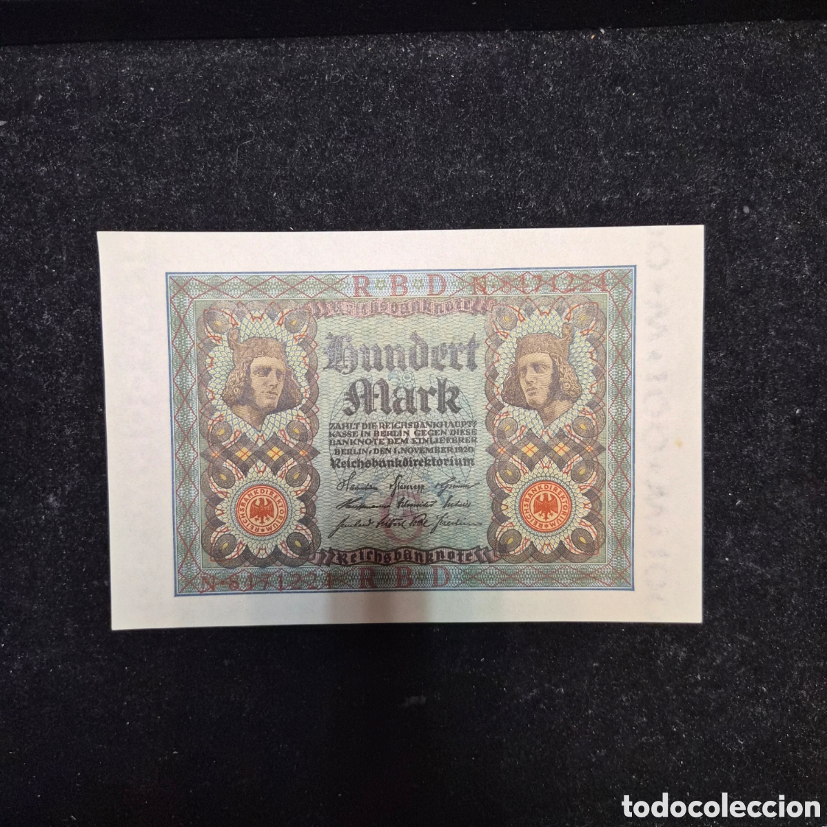 Billetes extranjeros: Billete de 100 Mark &ndash; Reichsbank &ndash; Alemania &ndash; 11 de Noviembre de 1920