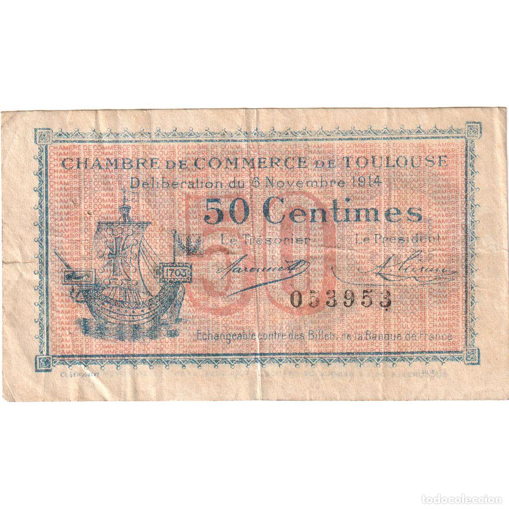 Billetes extranjeros: [#1234306] Francia, Toulouse, 50 Centimes, 1914, Chambre de Commerce, MBC, Pirot:122-11
