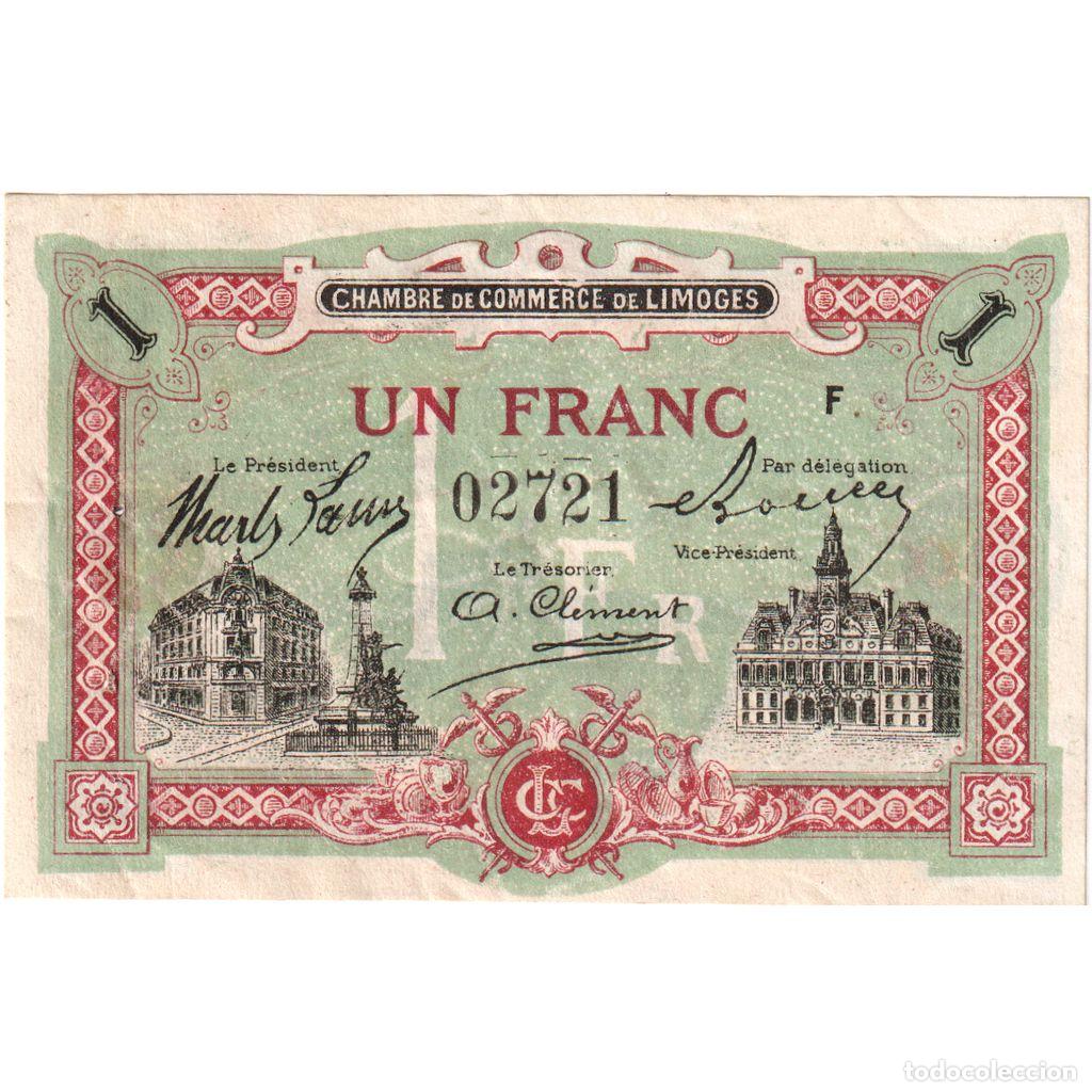 Billetes extranjeros: [#1234302] Francia, Limoges, 1 Francs, Chambre de Commerce, MBC