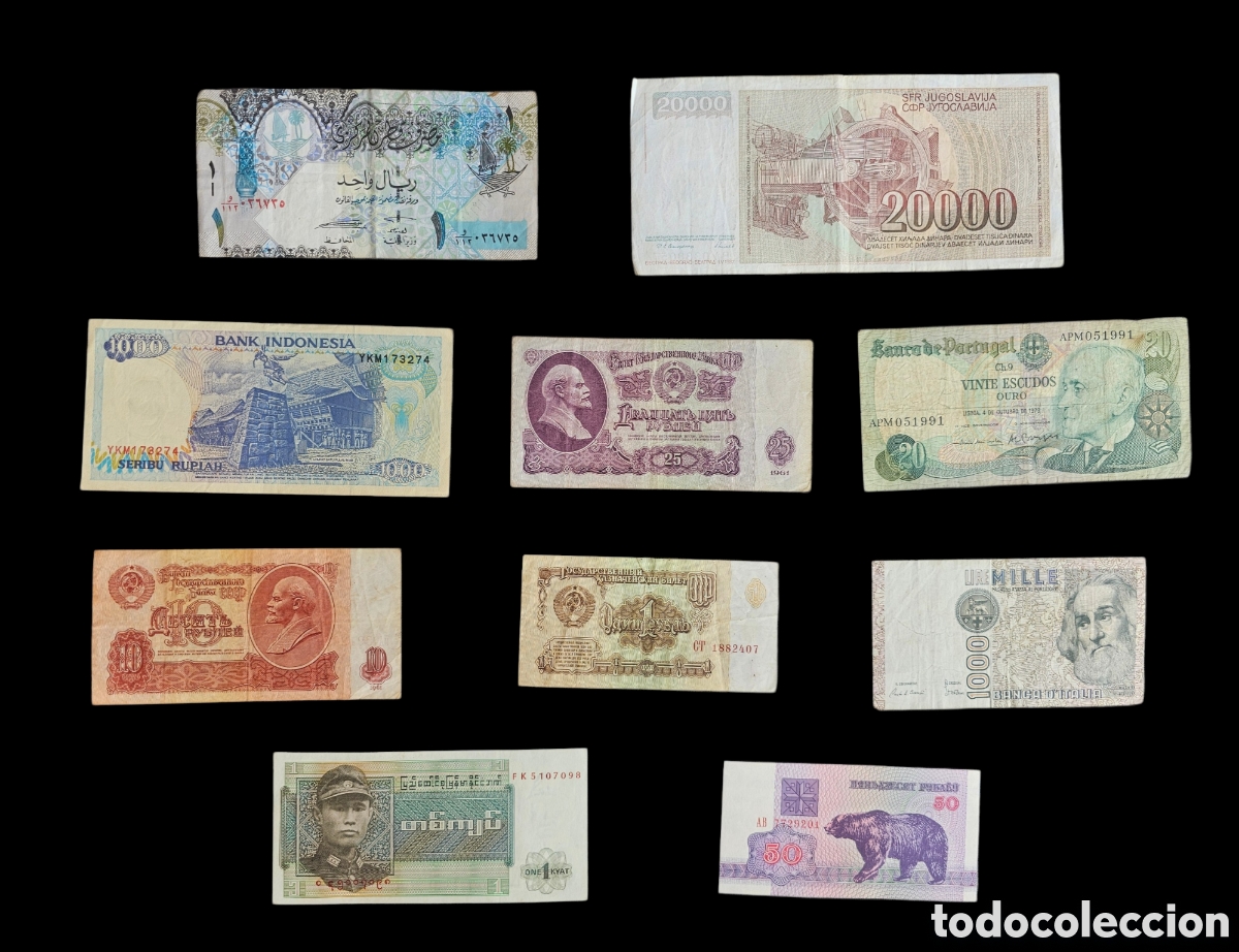 Billetes extranjeros: Lote de 10 Billetes Mundiales Diferentes - Europa, Asia y Ex-URSS