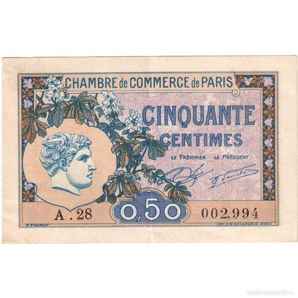 Billetes extranjeros: [#1234309] Francia, Paris, 50 Centimes, 1922-07-01, Chambre de Commerce, EBC