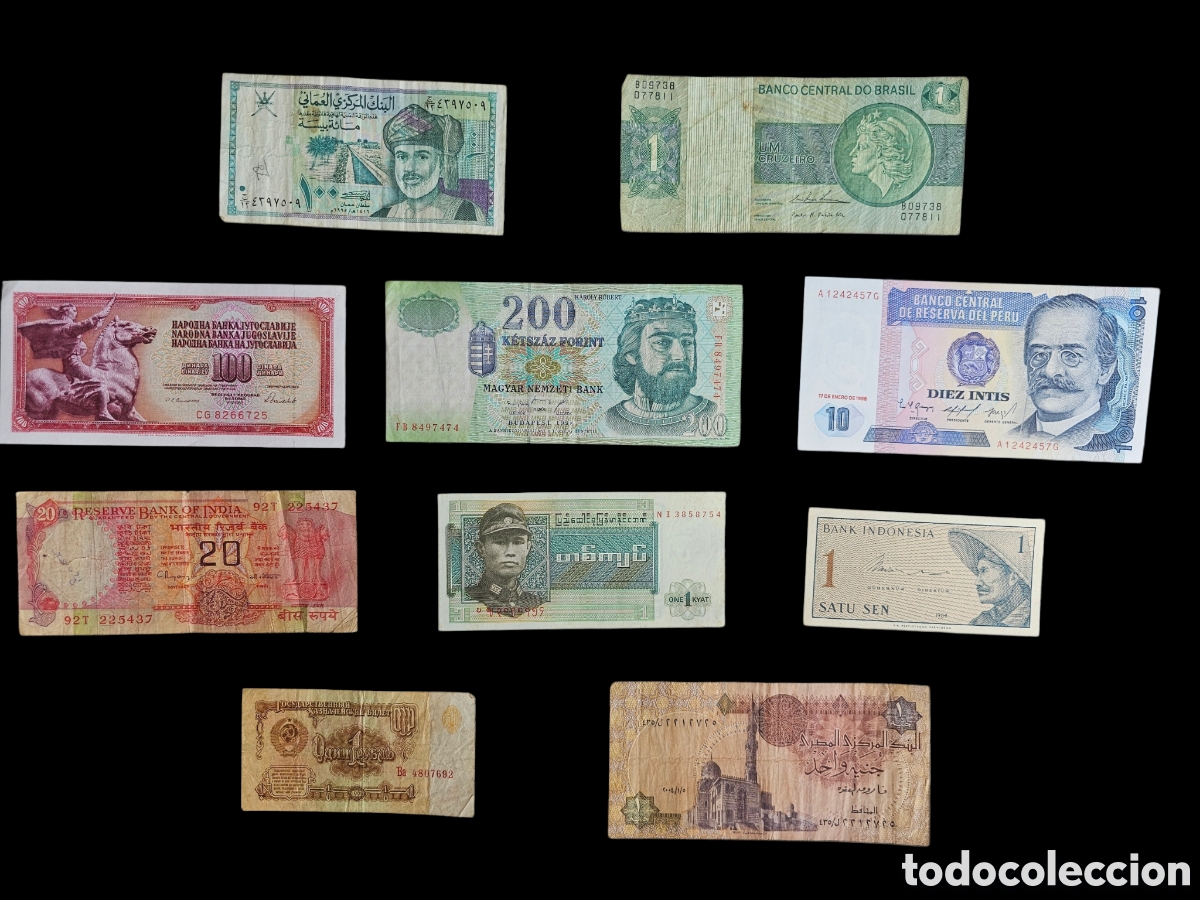 Billetes extranjeros: Lote De 10 Billetes Del Mundo. Diferentes Pa&iacute;ses Y &Eacute;pocas.
