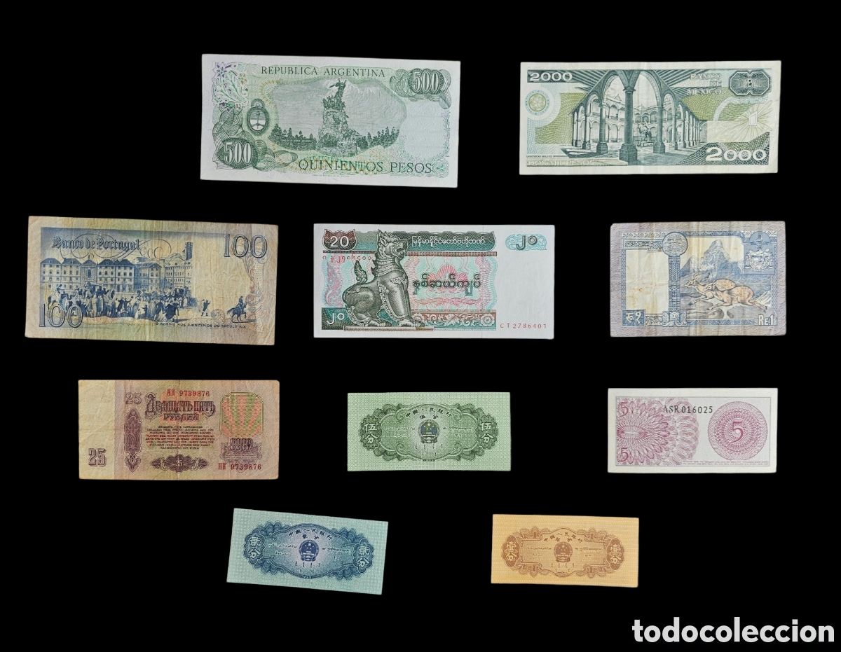 Billetes extranjeros: Lote de 10 Billetes del Mundo &bull; Colecci&oacute;n Variada (Am&eacute;rica, Europa, Asia y URSS)