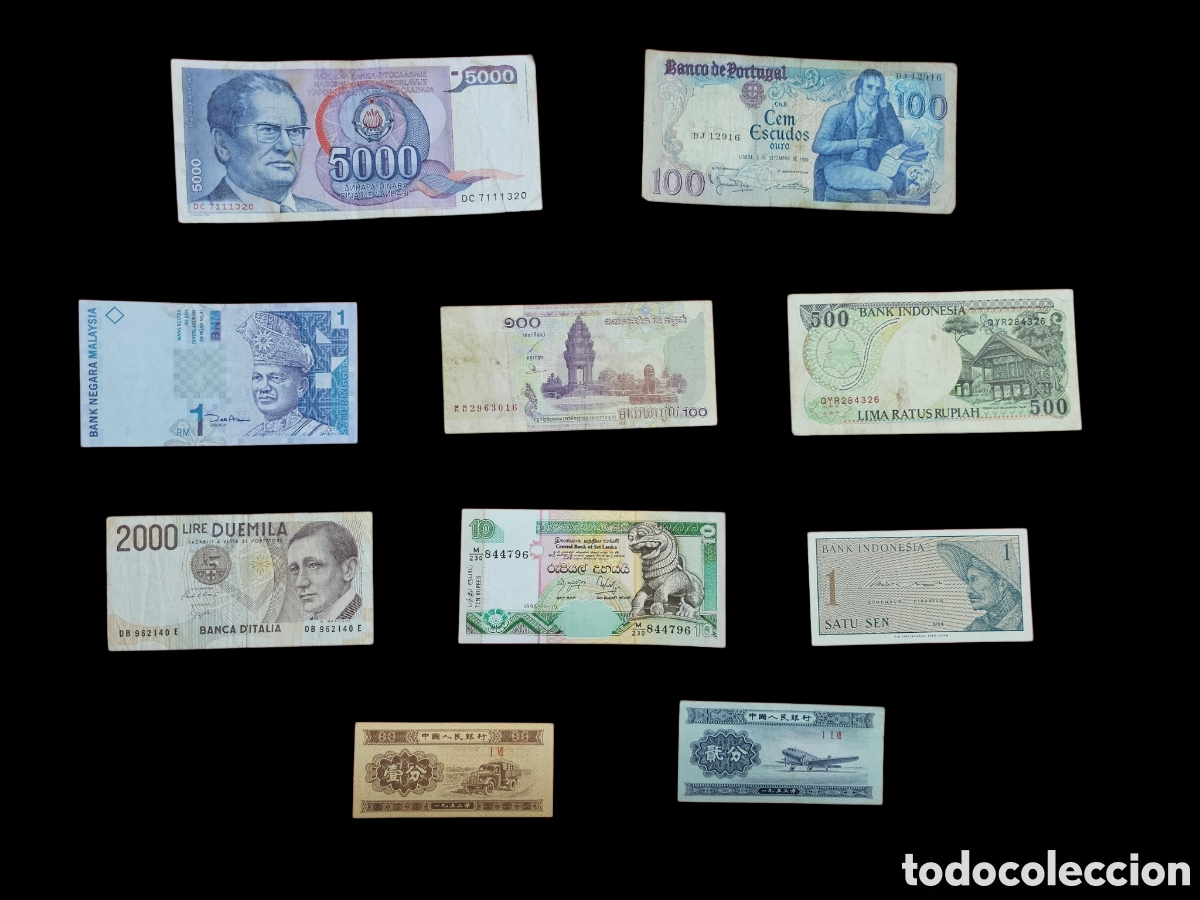 Billetes extranjeros: Lote de 10 Billetes Mundiales- Yugoslavia, Italia, Portugal y Asia