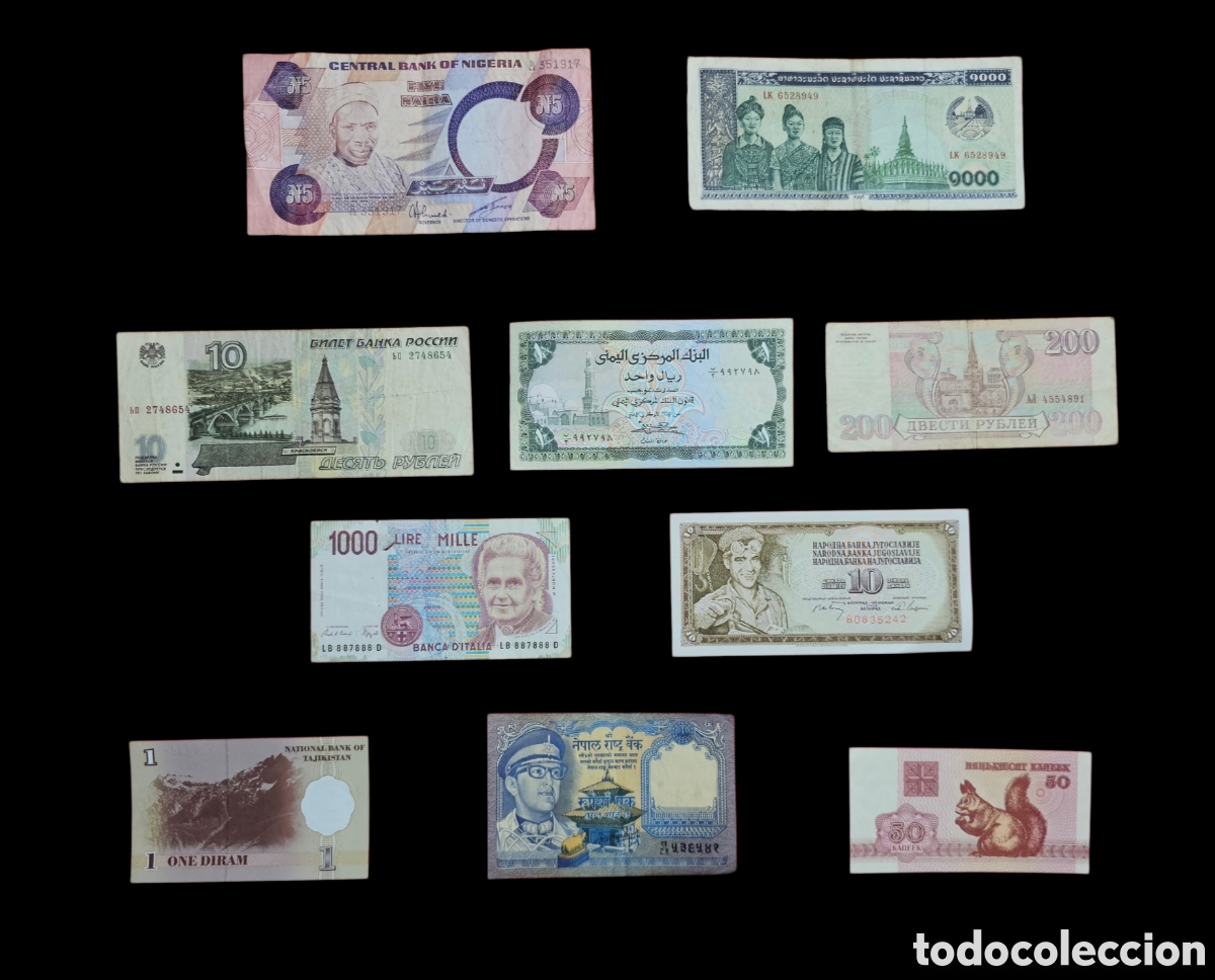 Billetes extranjeros: Lote 10 Billetes Del Mundo - Variados, Hist&oacute;ricos Y Conmemorativos
