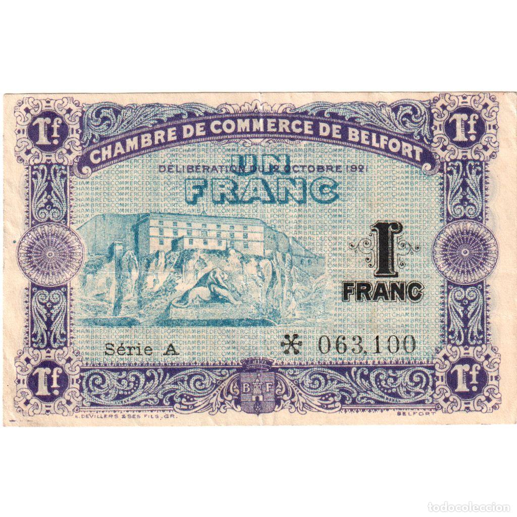 Billetes extranjeros: [#1234327] Francia, Belfort, 1 Franc, 1921-10-12, Chambre de Commerce, MBC+