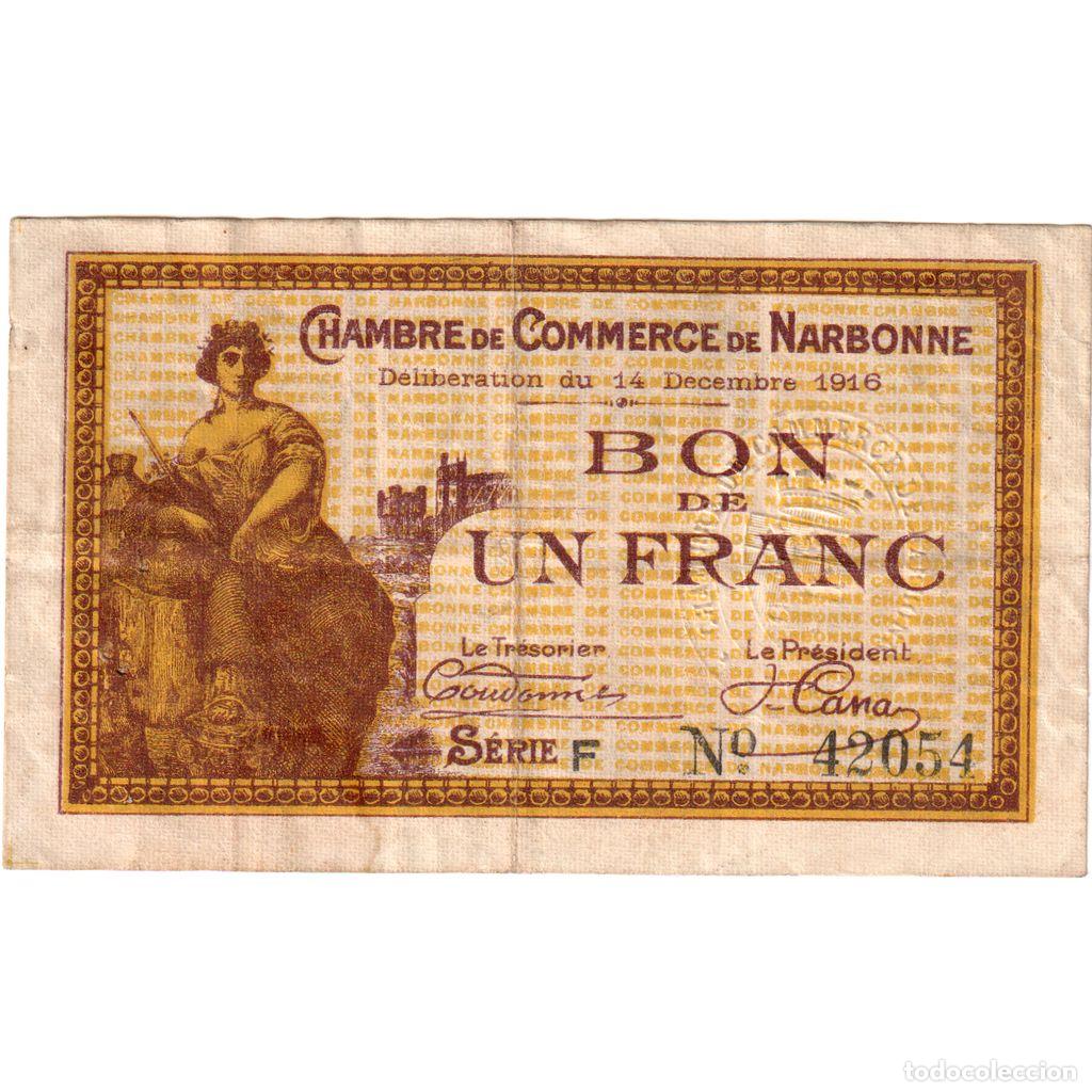 Billetes extranjeros: [#1234332] Francia, Narbonne, 1 Franc, 1916-11-14, Chambre de commerce / Bon de, MBC