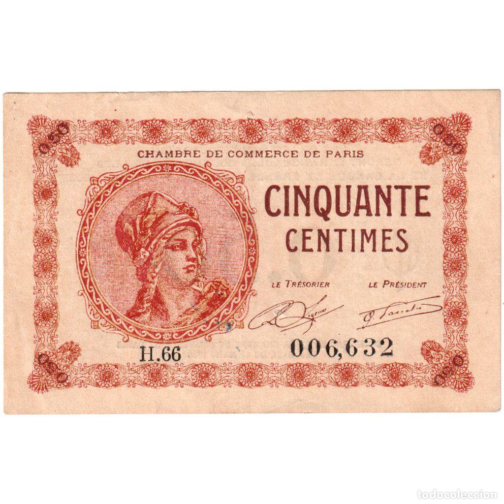 Billetes extranjeros: [#1234330] Francia, Paris, 50 Centimes, 1920-03-10, Chambre de Commerce, MBC+, Pirot:97-10