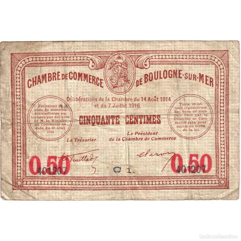 Billetes extranjeros: [#1234333] Francia, Boulogne/Mer, 50 Centimes, 1914-08-14, Chambre de Commerce, BC