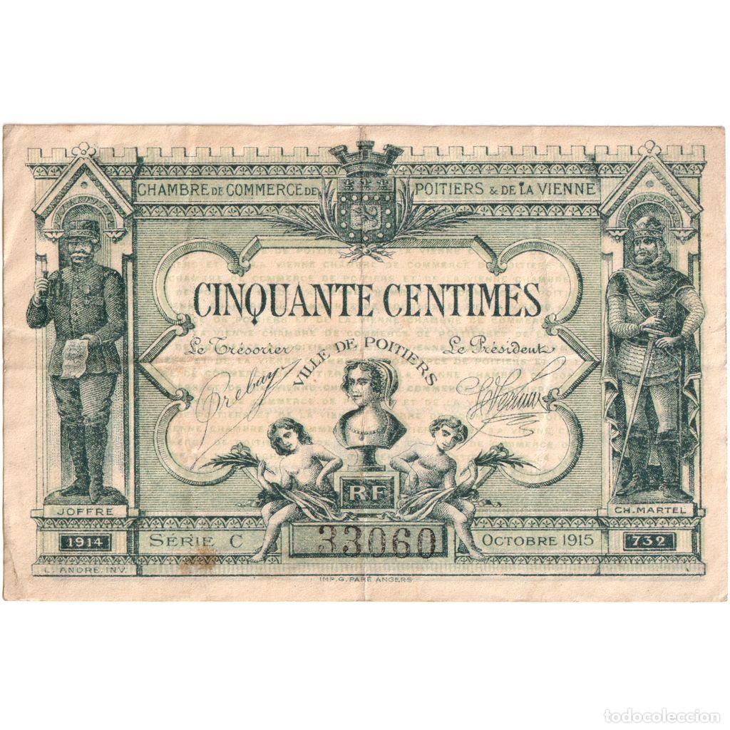 Billetes extranjeros: [#1234336] Francia, Poitiers, 50 Centimes, 1915 Octobre, MBC, Pirot:101-1