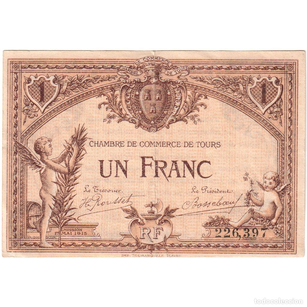 Billetes extranjeros: [#1234340] Francia, Tours, 1 Franc, 1915-05-01, Chambre de Commerce, MBC, Pirot:123-1