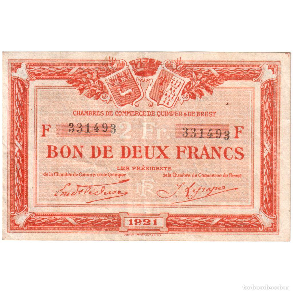 Billetes extranjeros: [#1234342] Francia, Quimper & Brest., 2 Francs, Undated (1915), Chambre de commerce / Bon
