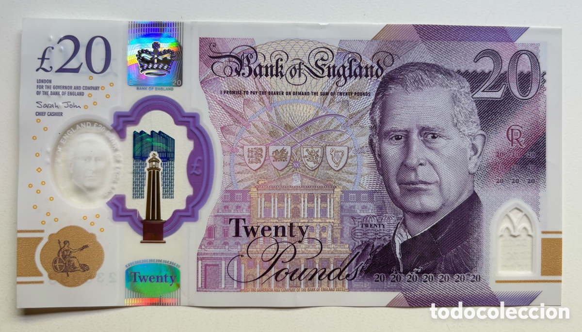 Billetes extranjeros: Billete INGLATERRA 20 Libras 2023 (2024) Polimero Carlos III. Pounds
