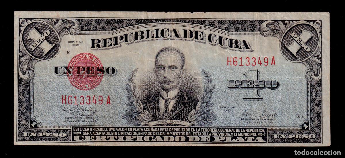 Billetes extranjeros: CUBA 1 PESO 1938 VF/MBC+ CERTIFICADO DE PLATA Pick.69d Serie H613349A