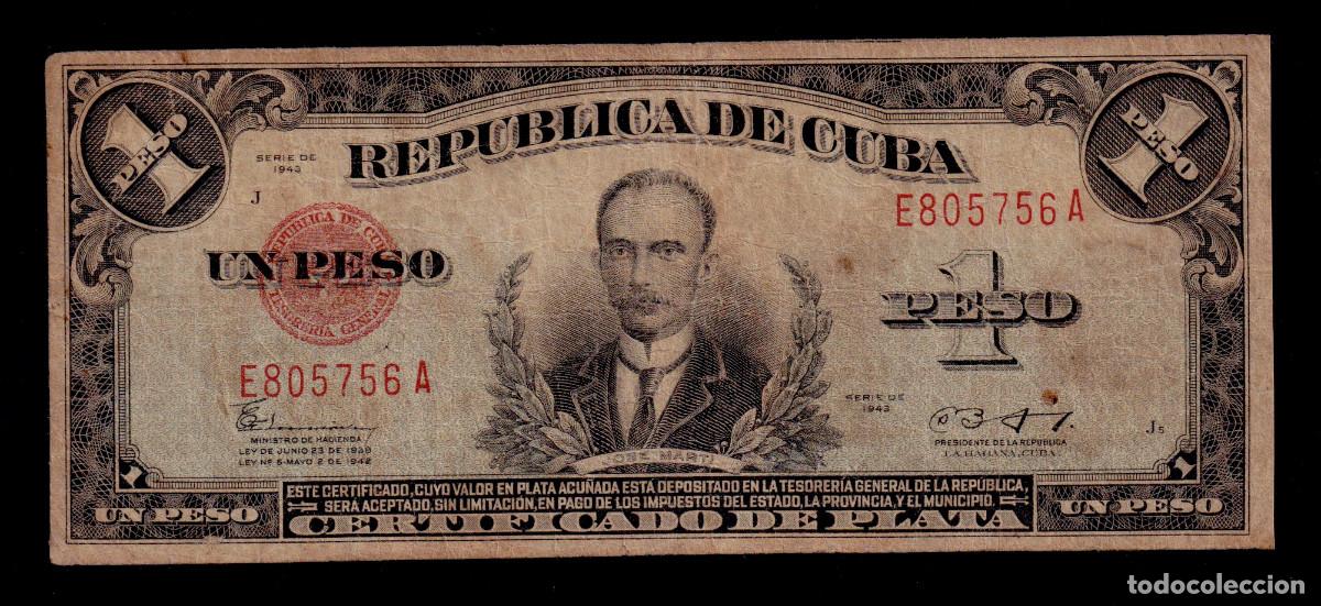 Billetes extranjeros: CUBA 1 PESO 1943 F/MBC CERTIFICADO DE PLATA Pick.69e Serie E805756A (FIRMADO POR F.BATISTA)