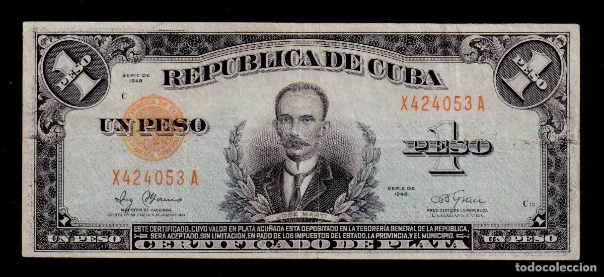 Billetes extranjeros: CUBA 1 PESO 1948 XF/EBC- CERTIFICADO DE PLATA Pick.69g Serie X424053A