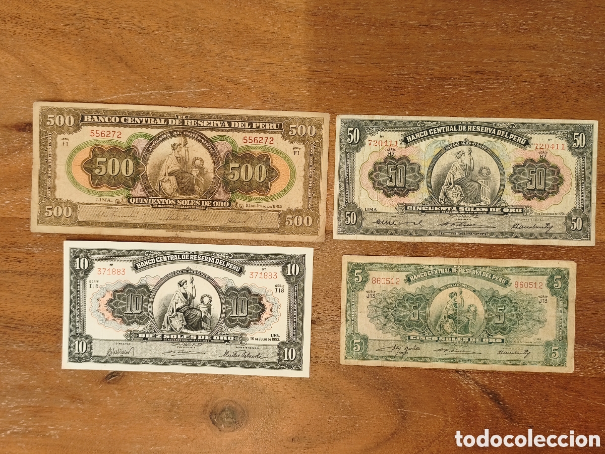Billetes extranjeros: Lote 5 billetes Per&uacute; a&ntilde;os 50