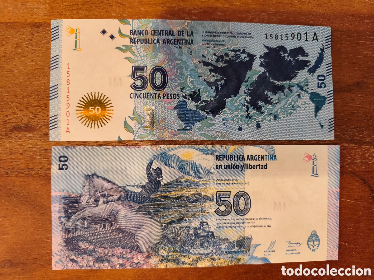 Billetes extranjeros: 50 pesos Argentina 2015