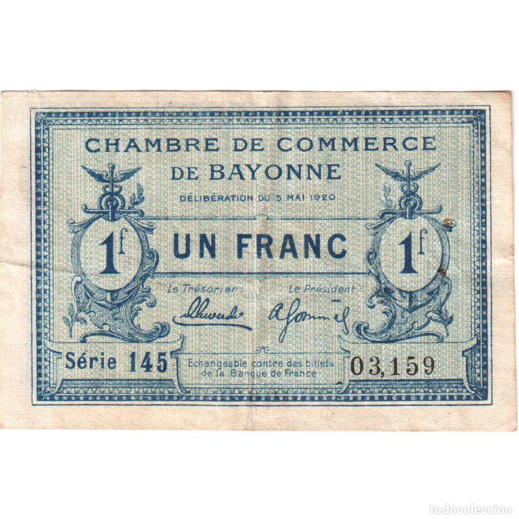 Billetes extranjeros: [#1234347] Francia, Bayonne, 1 Franc, 1920-05-5, 166, Chambre de Commerce, BC+