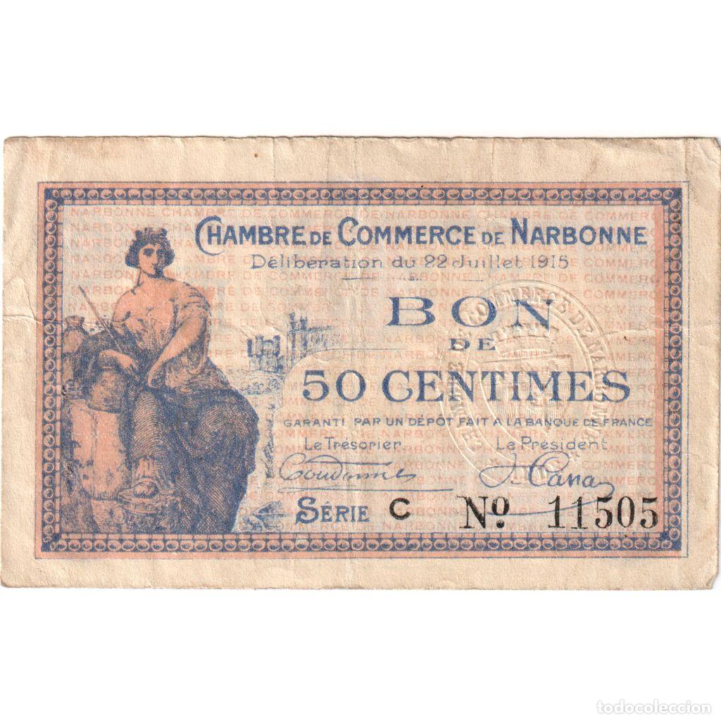 Billetes extranjeros: [#1234348] Francia, Narbonne, 50 Centimes, 1915-07-22, Chambre de commerce / Bon de, MBC